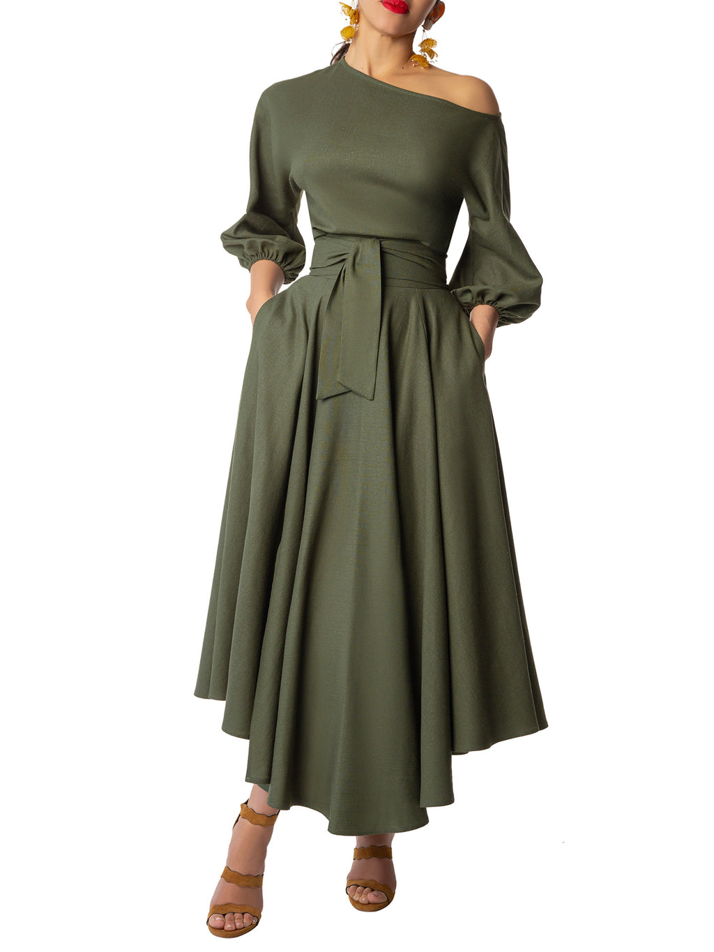 Green Pointed Collar Swing Dress