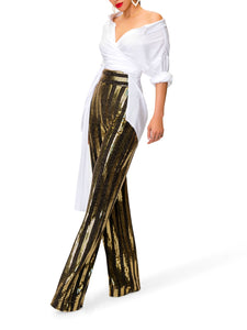 "Eve" Black and Gold Sequined Pants