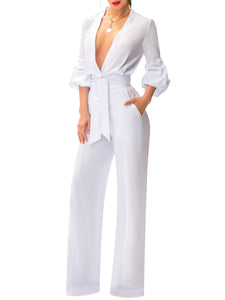 "Catalina" White Button-Down Jumpsuit