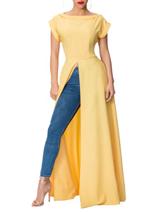 "Cher" Yellow Maxi Front-Slit Top