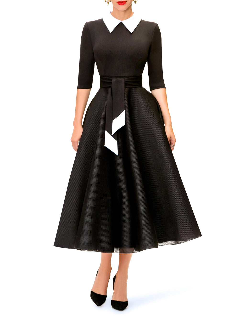 Cecily Black and White Contrast 50s Midi Dress – FKSP