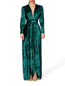 "Jovie" Emerald Wrap-Effect Maxi Dress
