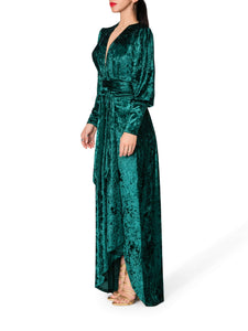 "Jovie" Emerald Wrap-Effect Maxi Dress