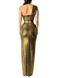 "Goldie" Gold One Shoulder Maxi Dress