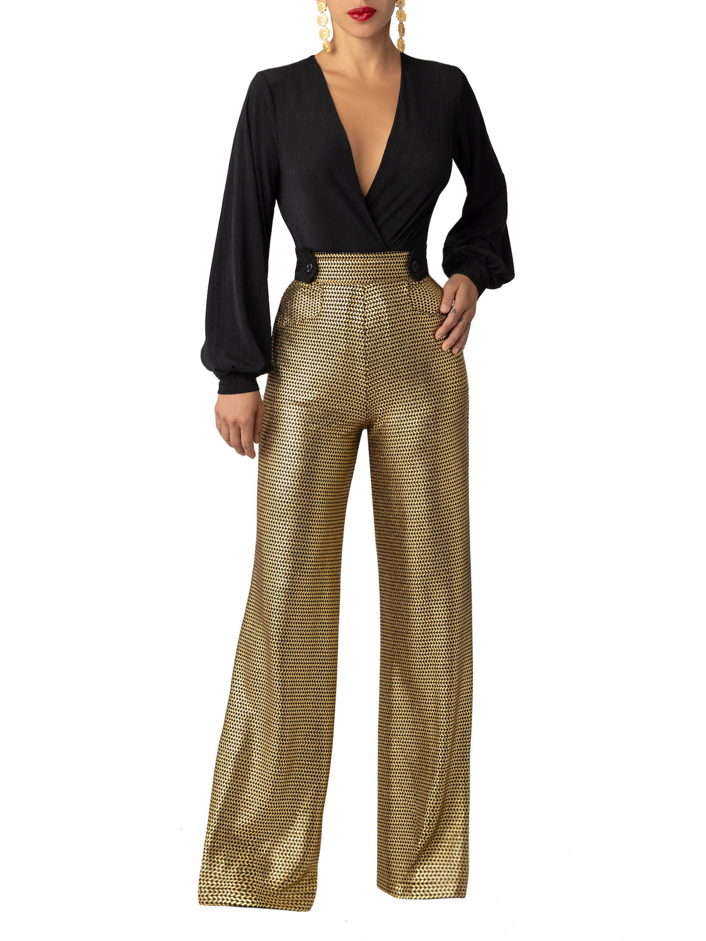 Formal Jumpsuit Black And Gold Sequin Romper Nurit” Black And Gold