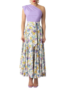 "Geneva" One shoulder Floral/Lilac Contrast Dress