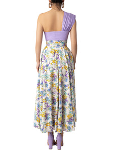 "Geneva" One shoulder Floral/Lilac Contrast Dress