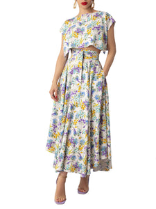 "Hydrangea" Belted Floral Swing Skirt