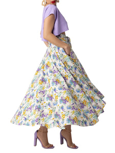 "Hydrangea" Belted Floral Swing Skirt