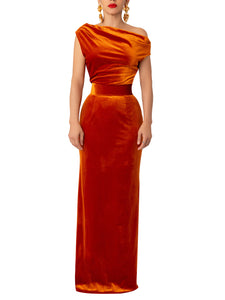 “Qetsiyah” Copper Off Shoulder Dress