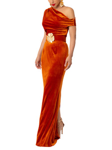 “Qetsiyah” Copper Off Shoulder Dress