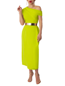 "Citrus" Lime Off-Shoulder Dress