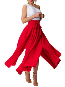 "San Fran" Red Belted Midi Skirt
