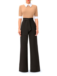 "Marina" Taupe and Black Jumpsuit w/ Collar
