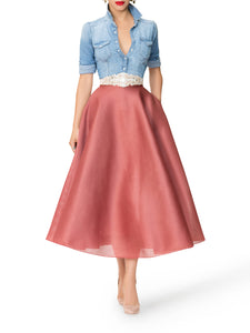 "Madeleine" Blush Mesh 50s Midi Skirt
