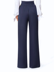 "Tatiana" Navy High Waist Pants w/ Tuxedo Detail
