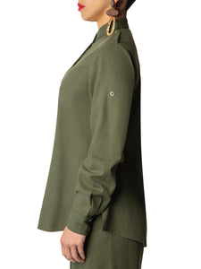 "Birch" Olive Long Sleeve Button Down Top