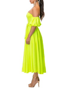 "Vanity" Neon Yellow Off-Shoulder Dress