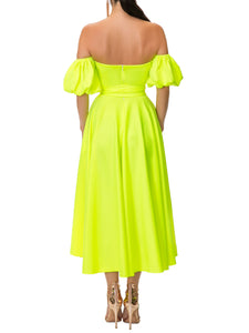 "Vanity" Neon Yellow Off-Shoulder Dress