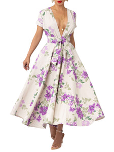 "Shirley" Lilac Floral Gathered Midi Dress