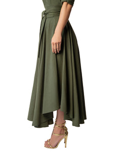 "Evergreen" Olive Belted Midi Skirt