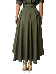 "Evergreen" Olive Belted Midi Skirt