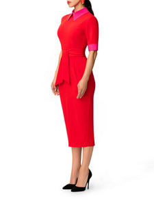 "Roxana" Red and Pink Color Block Dress