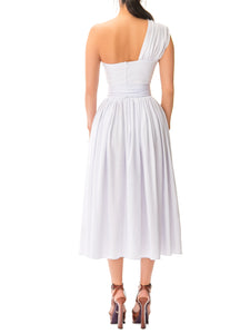 "Santa Cruz" White One Shoulder Midi Dress