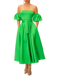 "Whitney" Green-Off Shoulder Dress