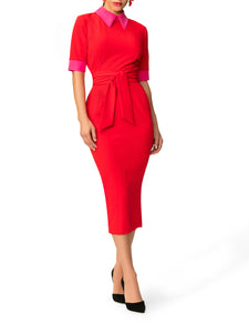 "Roxana" Red and Pink Color Block Dress