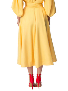 "Faye" Yellow Belted Button-Down Skirt