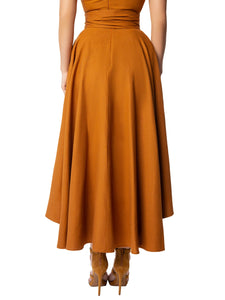"Linden" Cognac Linen Belted Skirt