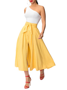 "Faye" Yellow Belted Button-Down Skirt