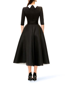 "Cecily" Black and White Contrast 50s Midi Dress
