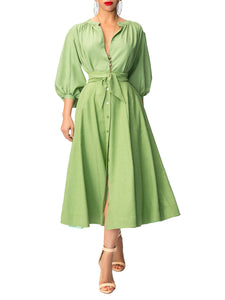 "Aretha" Belted Green Button-Down Skirt
