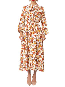 "Peaches" Floral Pussybow Midi Dress