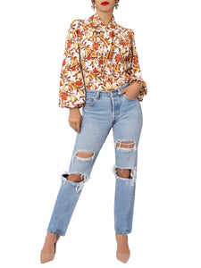 "Apricot" Floral Pussybow Top