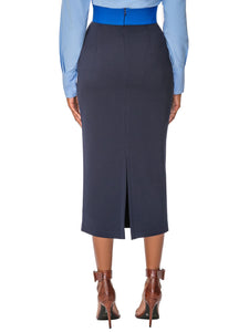 "Janelle" Cobalt/Navy Contrast Waist Pencil Skirt