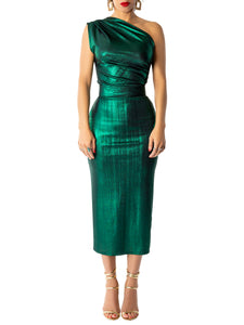 "Hope" Emerald One Shoulder Midi Dress