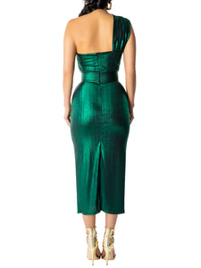 "Hope" Emerald One Shoulder Midi Dress