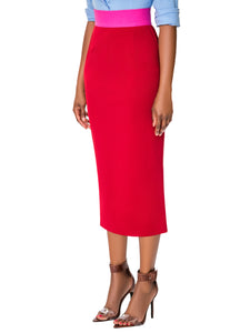 "Avonda" Red/Magenta Contrast Waist Pencil Skirt