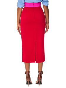 "Avonda" Red/Magenta Contrast Waist Pencil Skirt