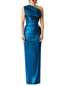 "Seraphina" Blue One Shoulder Maxi Dress