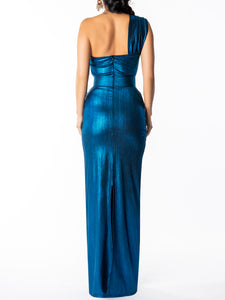 "Seraphina" Blue One Shoulder Maxi Dress