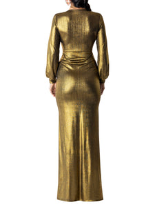 "Gabor" Gold Ruched Maxi Dress