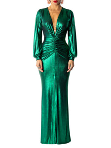 "Mitzi" Emerald Ruched Maxi Dress