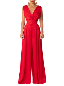 “Paola” Red Ruched Jumpsuit