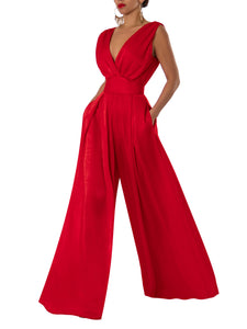 “Paola” Red Ruched Jumpsuit