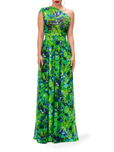 "Hyacinth" One Shoulder Print Maxi Dress