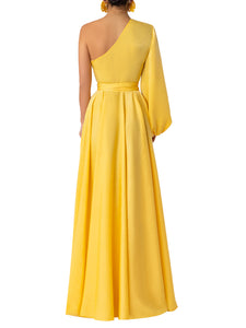 “Thalia” Yellow One Shoulder Maxi Dress